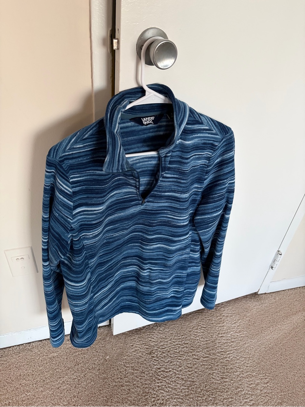 Lands' End Navy and Light Blue Striped Quarter-Zip Pullover